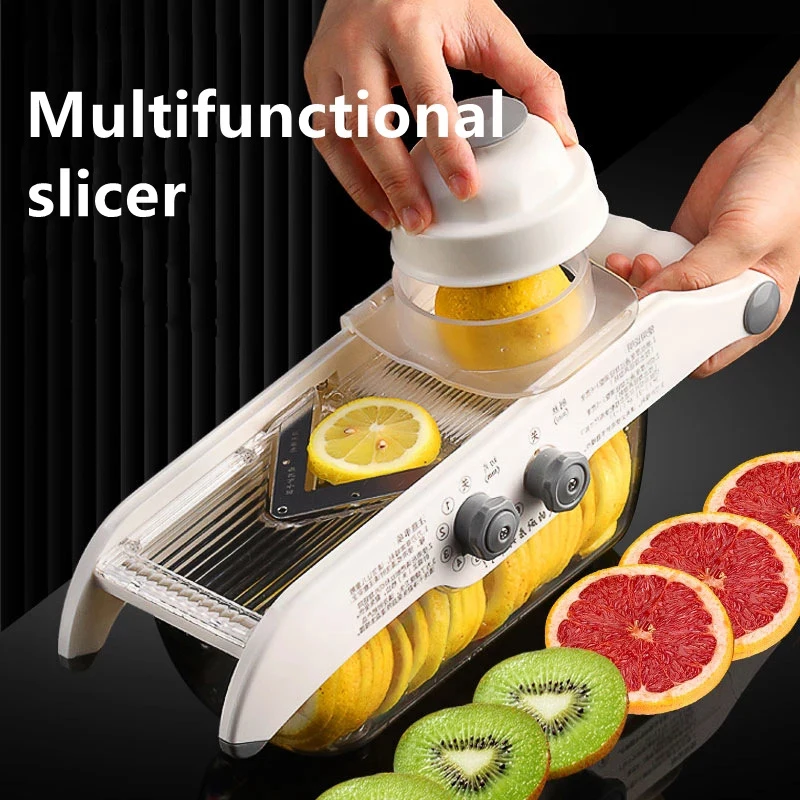 Mandoline Slicer - เครื่องตัดมะนาวมัลติฟังก์ชั่นเครื่องขูดผักพร้อมตะกร้า,V-blade ผลไม้มันฝรั่ง Chopper เครื่องตัดแครอทเครื่องตัดอุปกรณ์ครัว