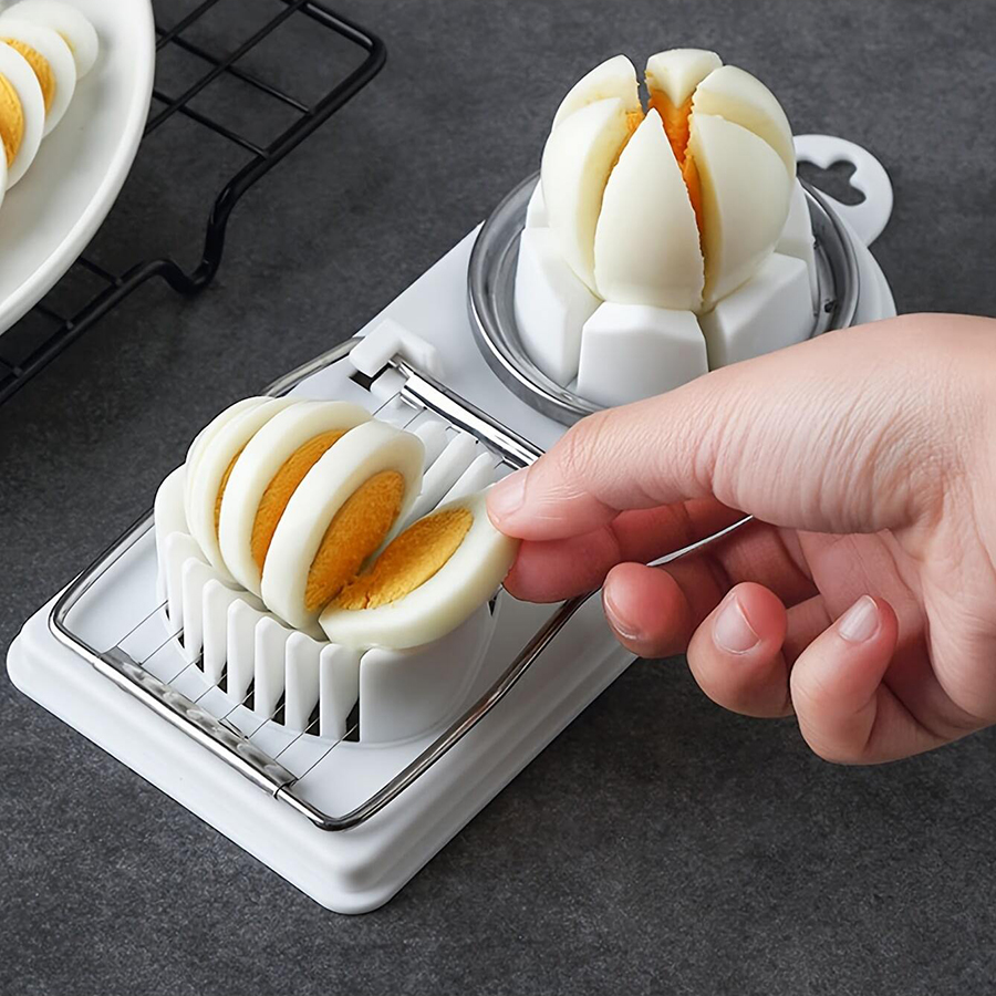 Kitchen Gadgets Wirecutter - ที่ตัดไข่ 2-in-1 แบบลวดสแตนเลส พร้อมฐาน PP สำหรับแขวนเก็บอุปกรณ์ครัวอเนกประสงค์คุณภาพสูง