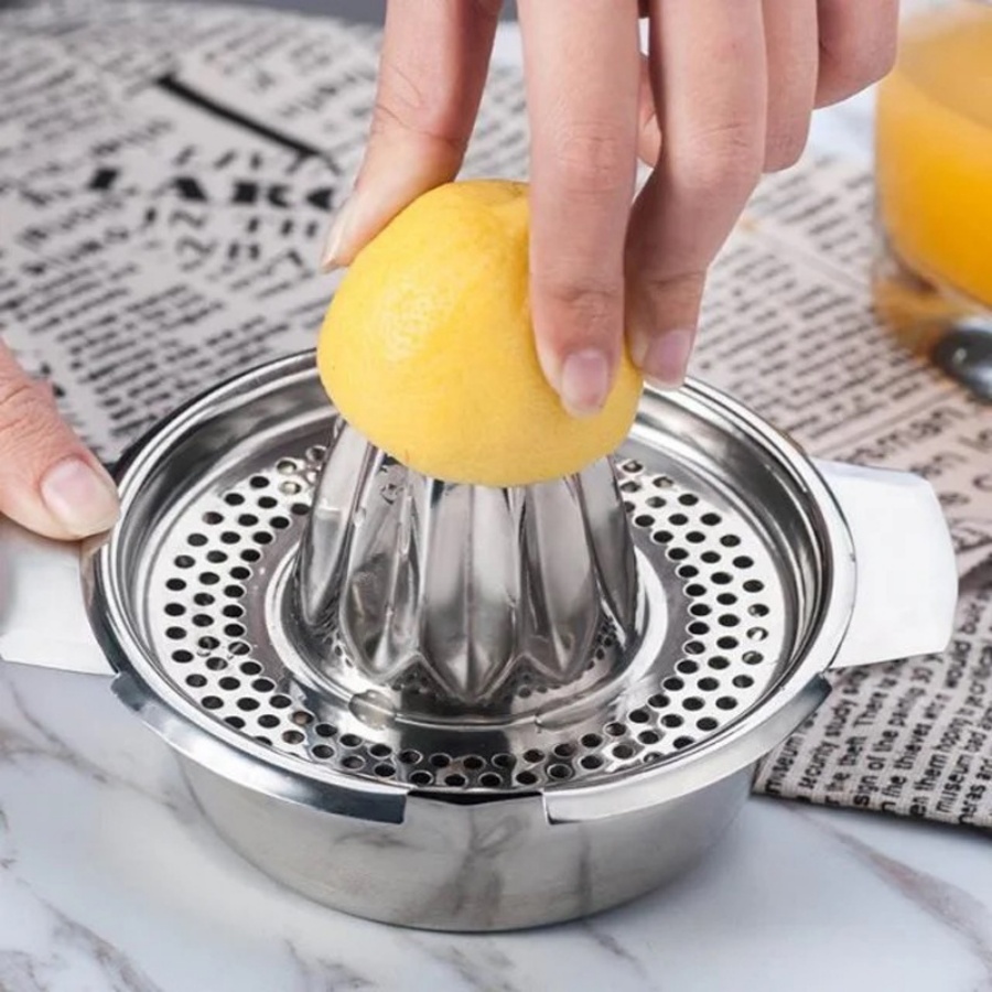 Citrus Lemon Squeezer - ที่คั้นน้ำผลไม้สแตนเลสแบบมือ สำหรับมะนาว ส้ม พร้อมถ้วยและตะแกรง สำหรับคั้นน้ำผลไม้สด