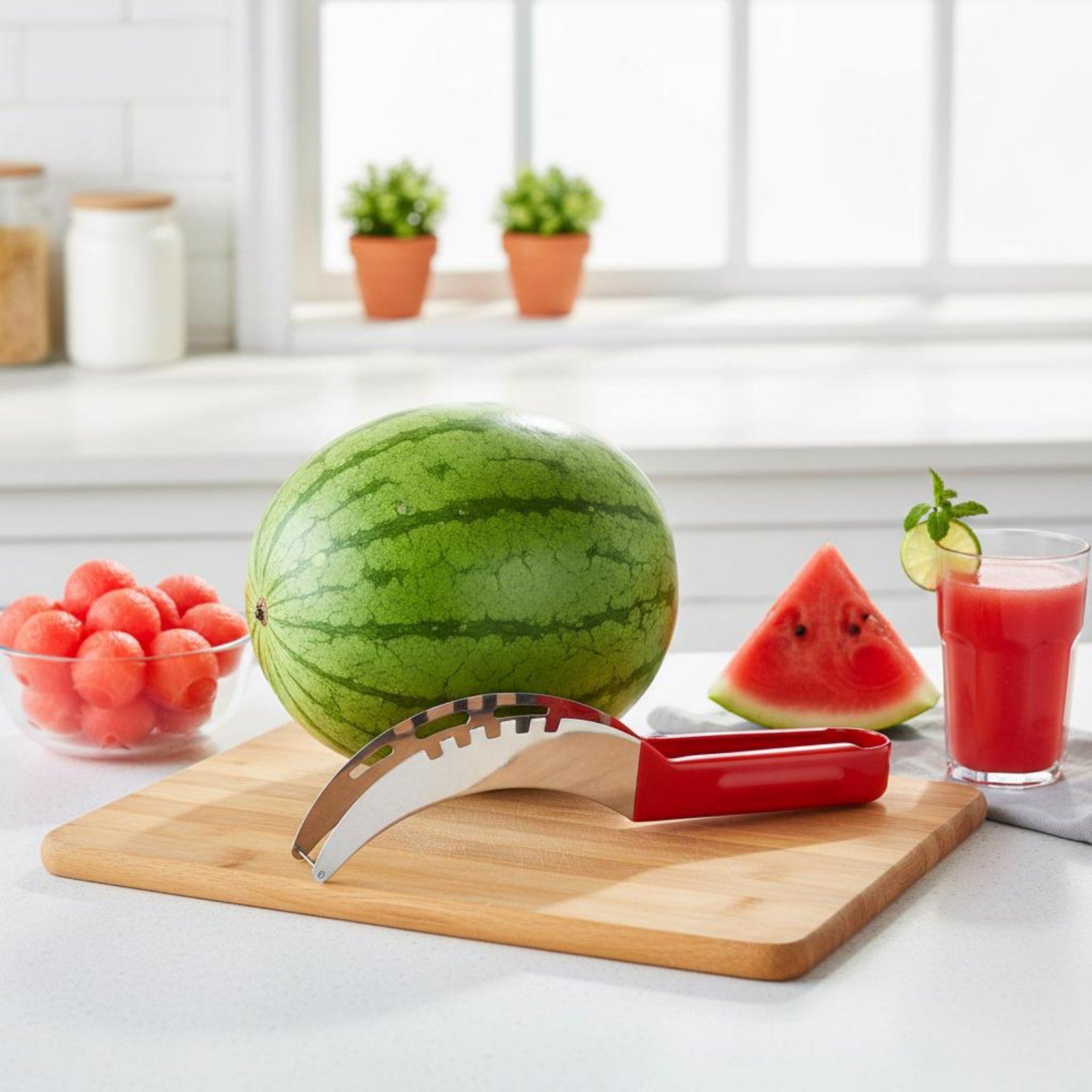 Kitchen Gadgets Kitchen - เครื่องตัดแตงโมแบบลูกเต๋า วัสดุเกรดอาหาร เครื่องตัดแตงโมแบบลูกเต๋า สแตนเลส ที่คว้านผลไม้ จับถนัดมือ