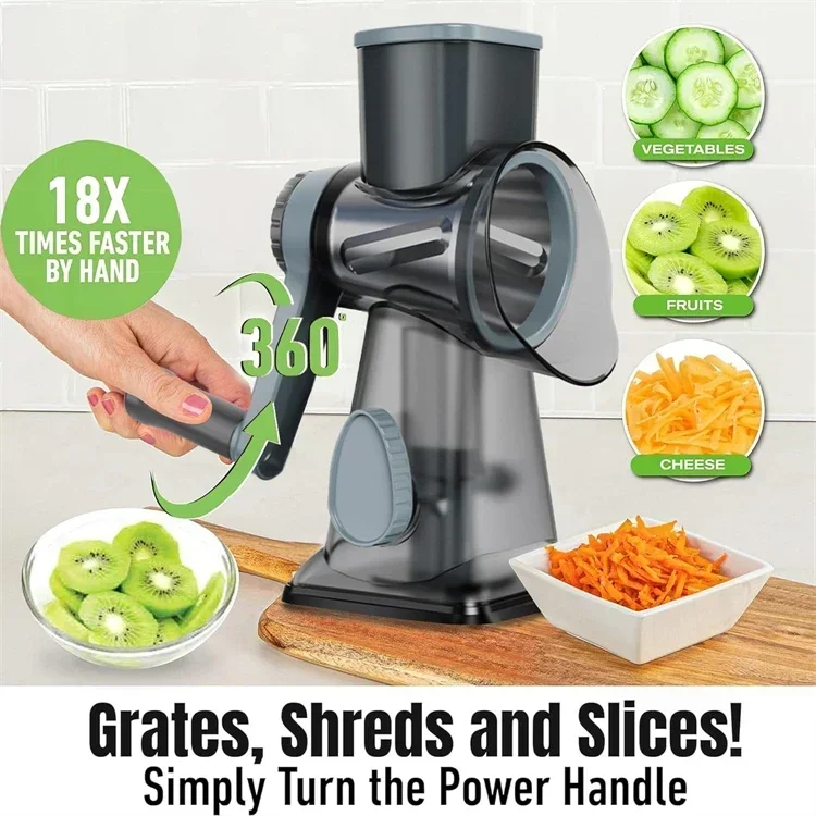 Cheese Grater Box - เครื่องขูดชีสแบบหมุน 3-in-1 ปี 2025 เครื่องหั่นผักแบบมือหมุนอเนกประสงค์ เครื่องบดถั่ว