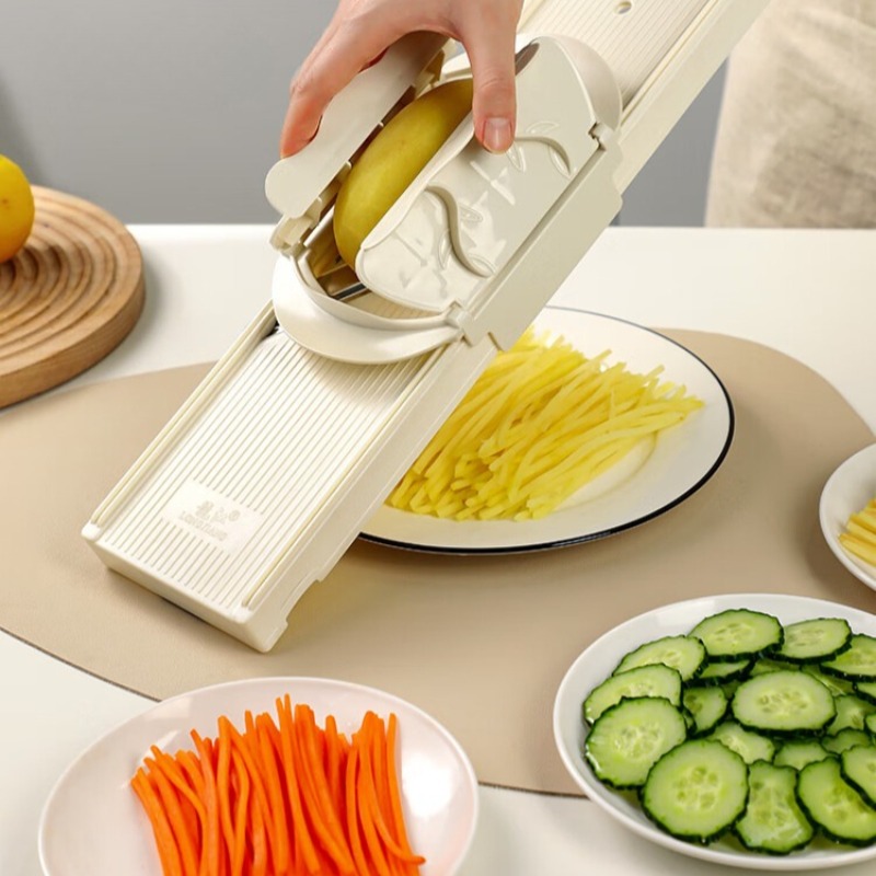 Kitchen Gadgets Peeler - เครื่องหั่นผักพร้อมภาชนะ ที่ป้องกันมือ ที่ขูดมันฝรั่ง ที่ขูดชีส เครื่องตัดแบบหมุน อุปกรณ์ครัวอเนกประสงค์