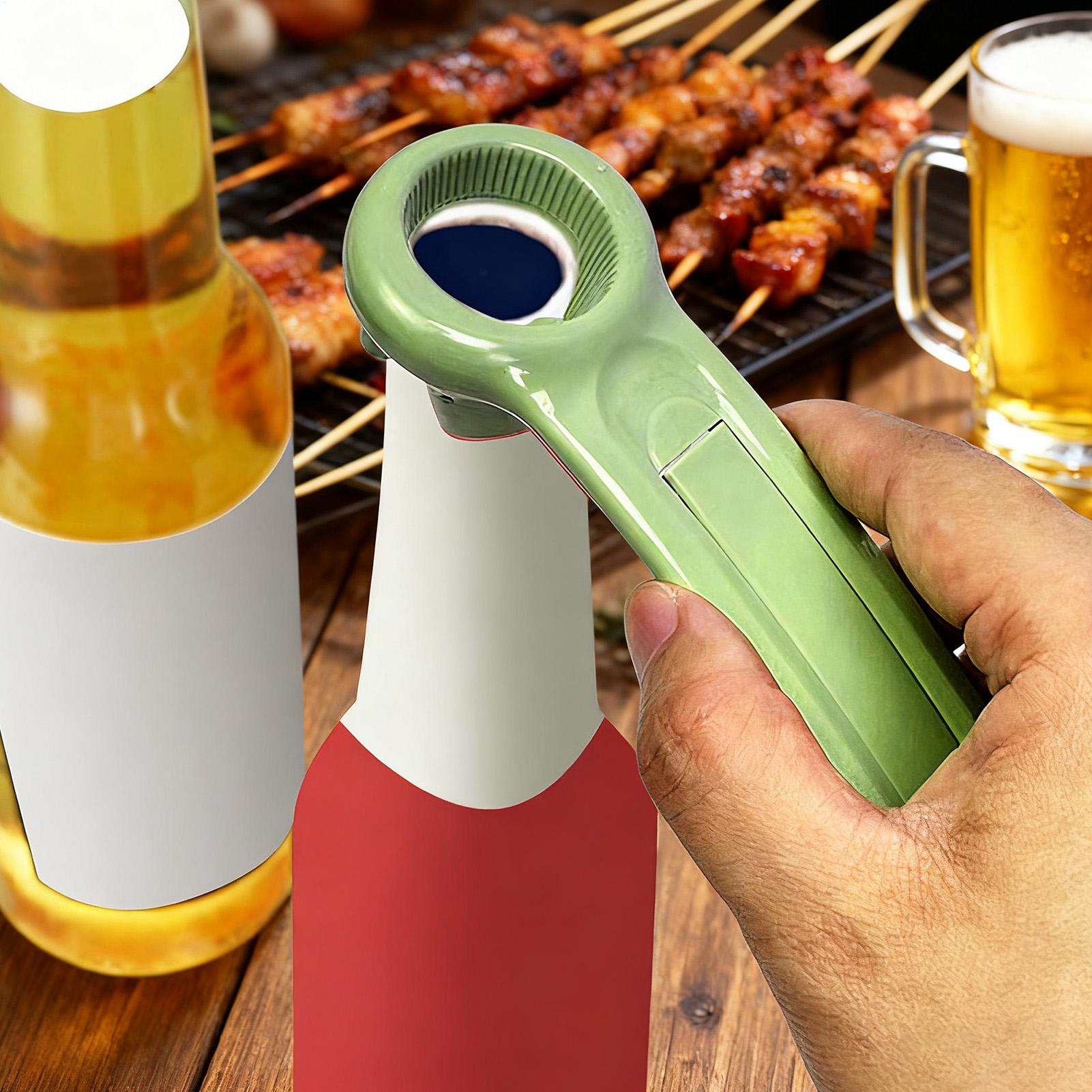 Kitchen Gadgets Built In - ที่เปิดขวดอเนกประสงค์สีเขียวแบบพกพา ไม่ลื่น ปลอดภัย พร้อมขาตั้งโทรศัพท์ในตัว ที่เปิดขวดและกระป๋อง อุปกรณ์ครัว