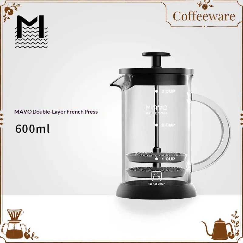 French Press Coffee Maker - เครื่องชงกาแฟแบบเฟรนช์เพรส MAVO พร้อมตัวกรองแบบตาข่ายสองชั้น ขนาด 2 ถ้วย