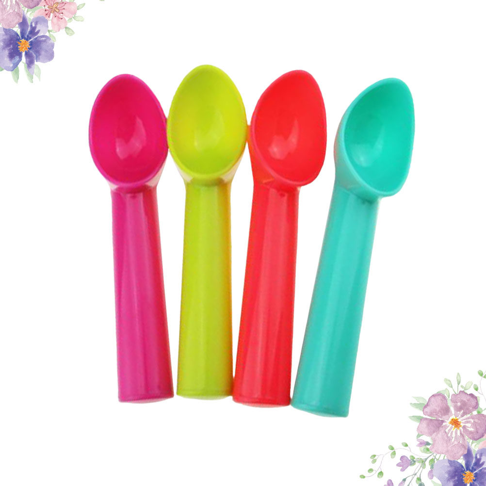 Kitchen Gadgets Kitchen - ช้อนตักไอศกรีม 4 ชิ้น ช้อนพลาสติกตามหลักสรีรศาสตร์สำหรับผลไม้สลัด ของหวาน อุปกรณ์ครัว