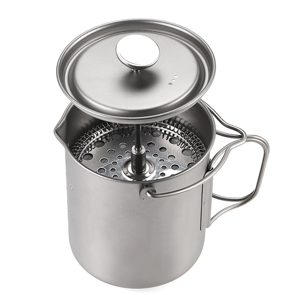 French Press Coffee Maker - Lixada หม้อชงกาแฟเฟรนช์เพรสถ้วยแก้วกาแฟไทเทเนียมขนาด750มล. หม้ออาหารตั้งแคมป์กลางแจ้งพร้อมช้อนไทเทเนียมแบบพับได้