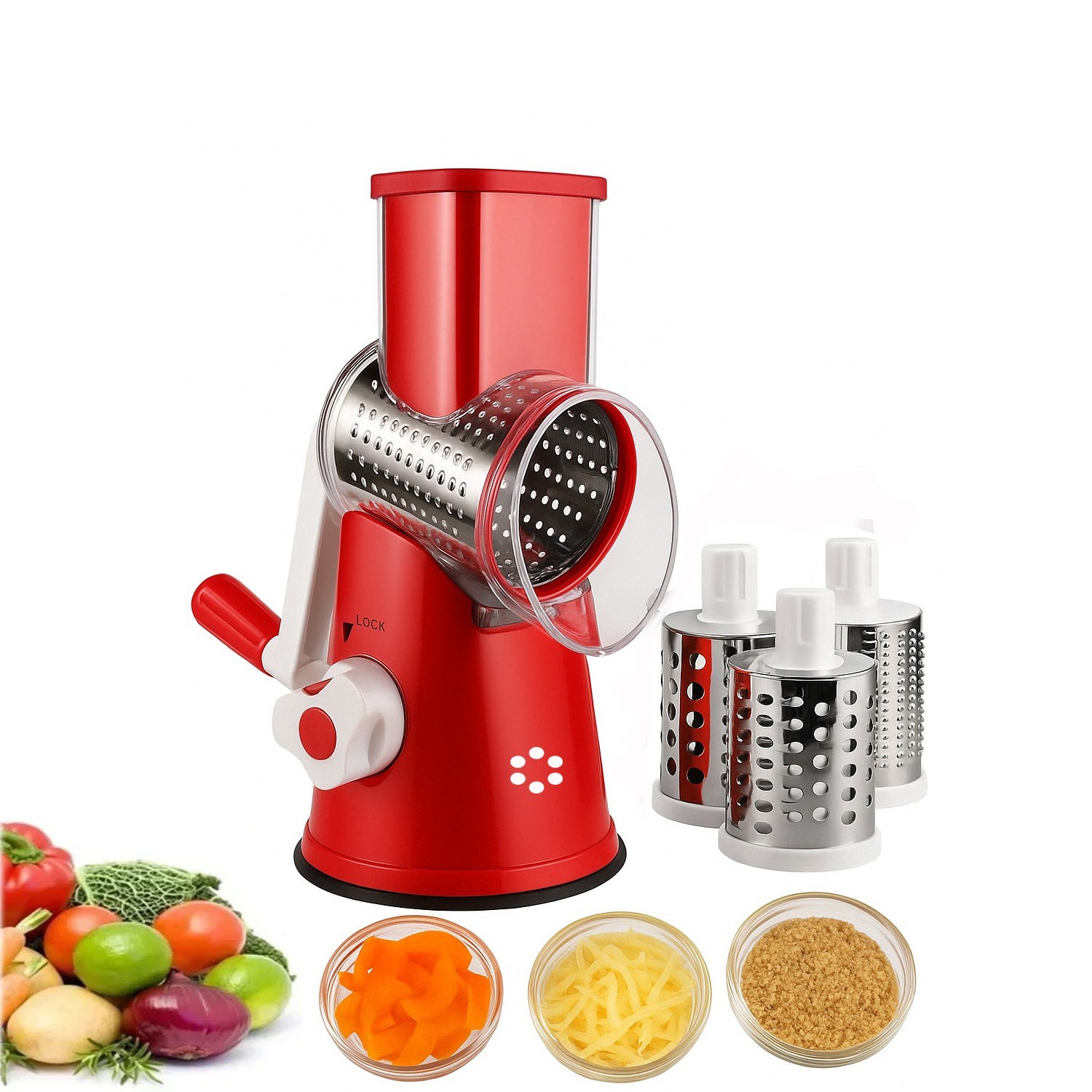Mandoline Slicer - เครื่องขูดชีสแบบหมุน เครื่องหั่นผักแบบแมนโดลีน เครื่องสับผัก – สีแดง