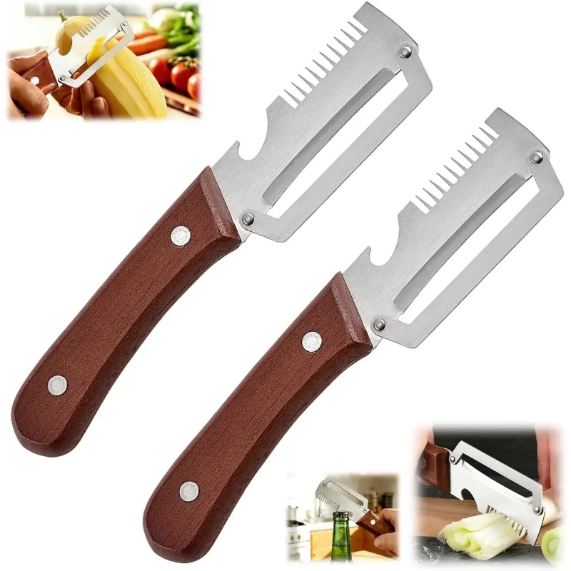Kitchen Gadgets Built In - ที่ปอกผลไม้ผักอเนกประสงค์ 3-in-1 สแตนเลส พร้อมฟังก์ชั่นเปิดขวดในตัว