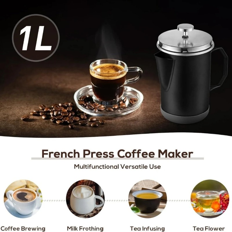เครื่องชงกาแฟเฟรนช์เพรสสแตนเลส - French Press Coffee Maker บทวิจารณ์และราคา