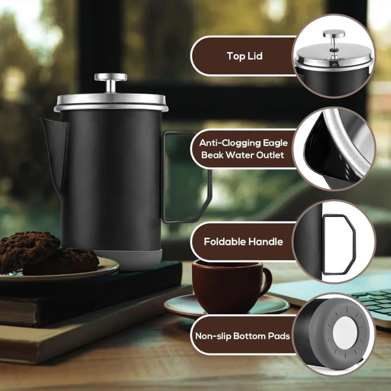เครื่องชงกาแฟเฟรนช์เพรสสแตนเลส - French Press Coffee Maker บทวิจารณ์และราคา