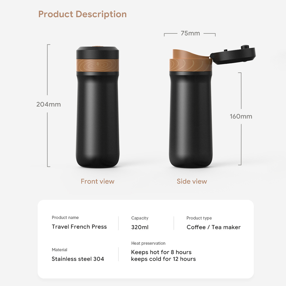 ICafilas 320ml แบบพกพาเครื่องช - French Press Coffee Maker บทวิจารณ์และราคา