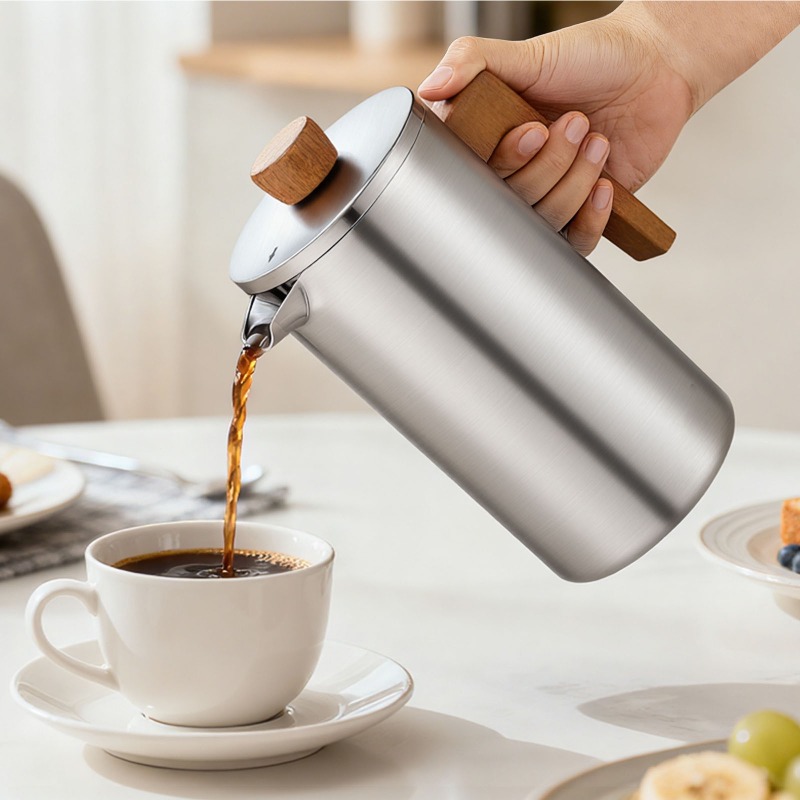 หม้อเฟรนช์เพรสสแตนเลส JUSTINLA - French Press Coffee Maker บทวิจารณ์และราคา